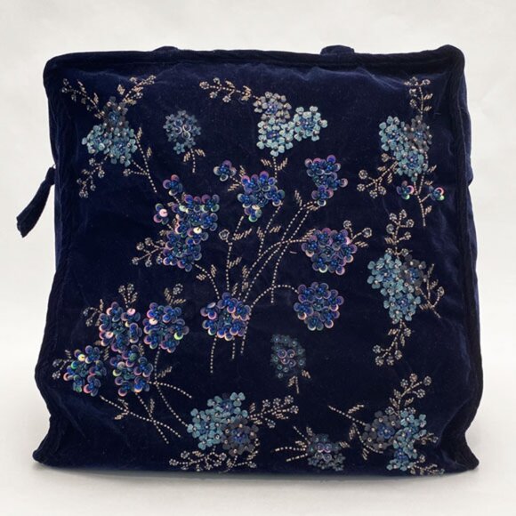 ZARA Navy Velvet Tote With Sequin Embroidery 14.5 x 15 NWOT - Picture 2 of 13
